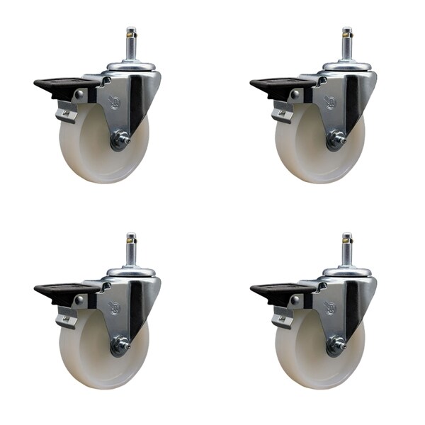 Service Caster 4'' Nylon Wheel Swivel 7/16'' Grip Ring Stem Caster Set with Brake, 4PK SCC-GR20S414-NYS-PLB-716138-4 - main